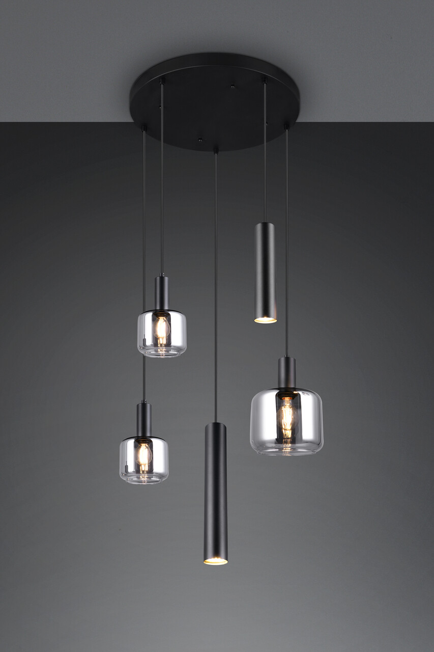 Lustra Mataro, TRIO, 40x150 cm, 10W / 10W, 1x E27 / 2x E14 / 2x GU10, metal, negru mat/argintiu - imagine 7
